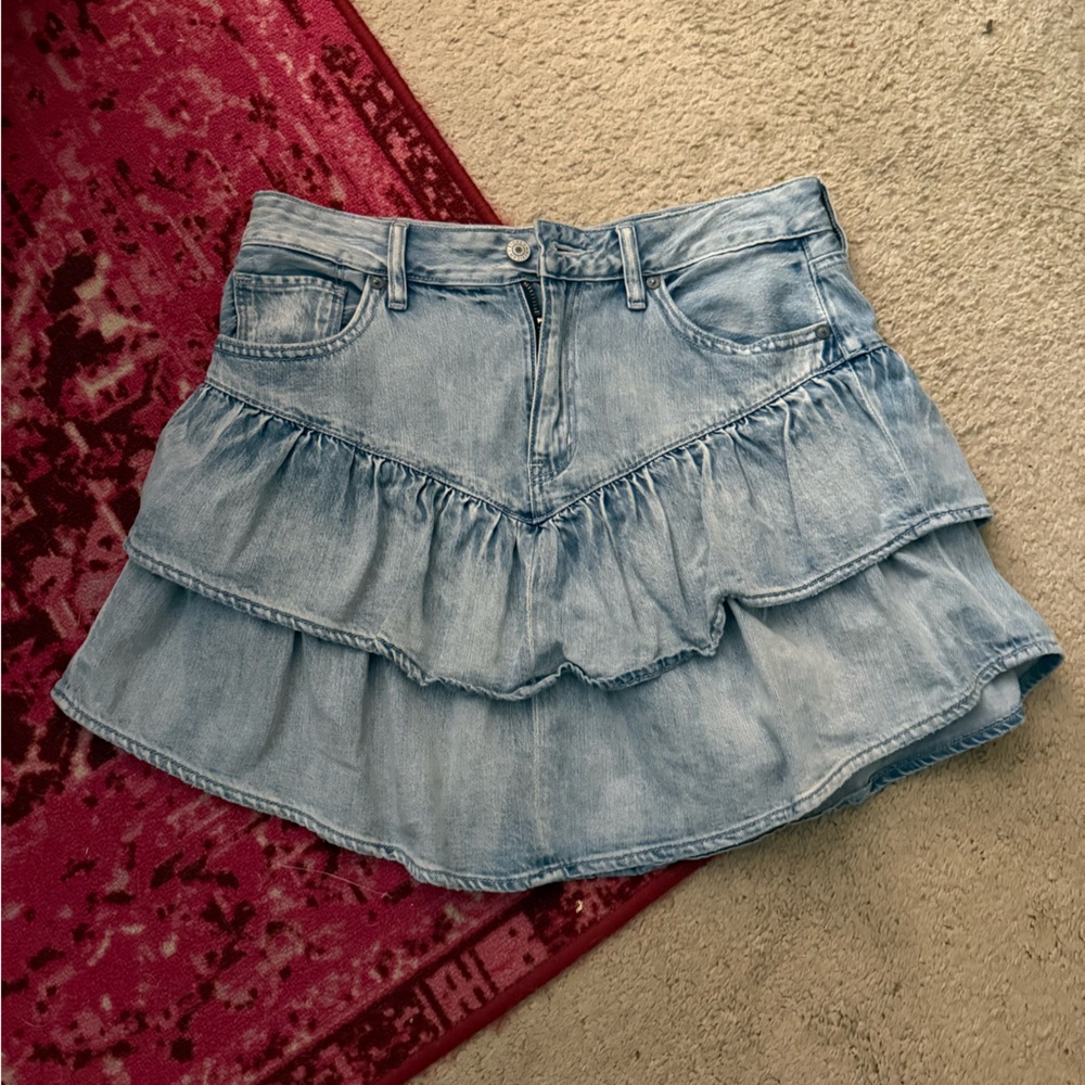 American Eagle Outfitters Blue Mini Skirt with Ruffled Tiers